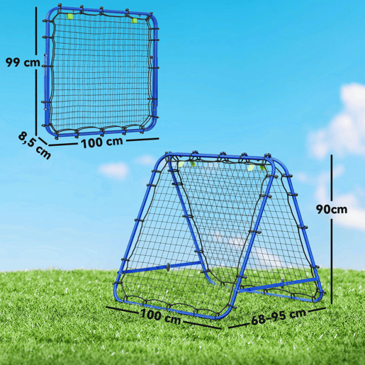 HOMCOM Rede de Rebote Dobrável para Treino Desportivo Ajustável em 5 Níveis de Ângulo com Tubo de Aço para Futebol Ténis e Basebol 100x95x90 cm Azul