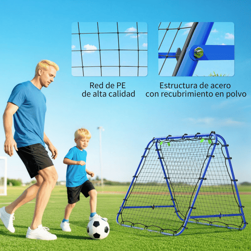 HOMCOM Rede de Rebote Dobrável para Treino Desportivo Ajustável em 5 Níveis de Ângulo com Tubo de Aço para Futebol Ténis e Basebol 100x95x90 cm Azul