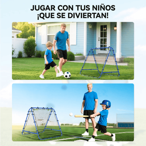 HOMCOM Rede de Rebote Dobrável para Treino Desportivo Ajustável em 5 Níveis de Ângulo com Tubo de Aço para Futebol Ténis e Basebol 100x95x90 cm Azul