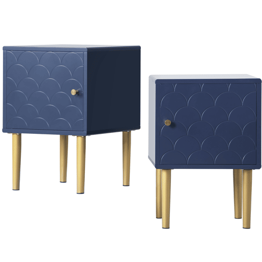 Conjunto de 2 mesas de cabeceira de painel de partículas com 2 portas,azul