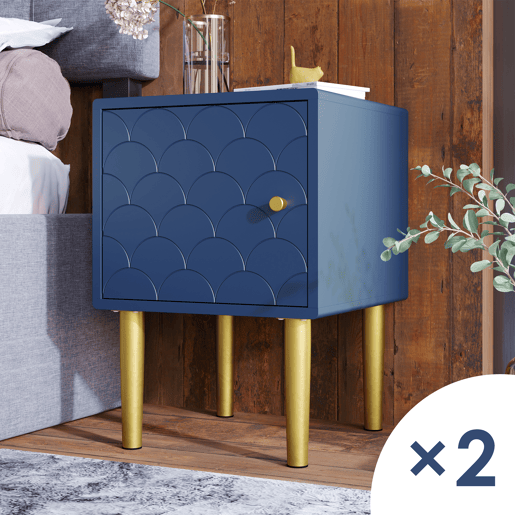 Conjunto de 2 mesas de cabeceira de painel de partículas com 2 portas,azul