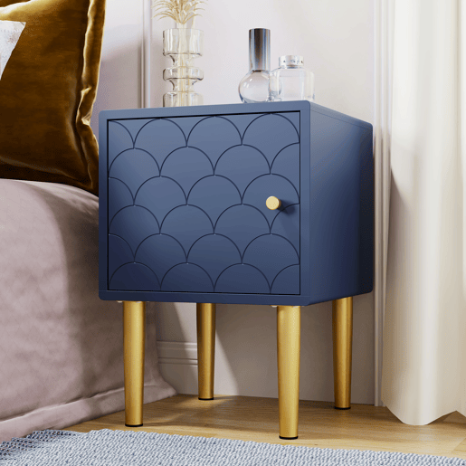 Conjunto de 2 mesas de cabeceira de painel de partículas com 2 portas,azul