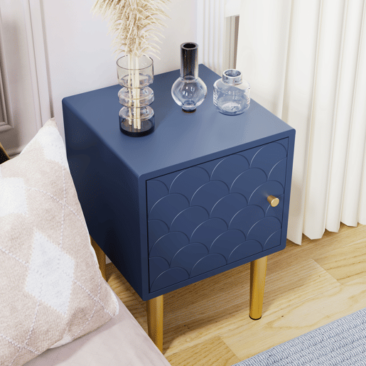 Conjunto de 2 mesas de cabeceira de painel de partículas com 2 portas,azul