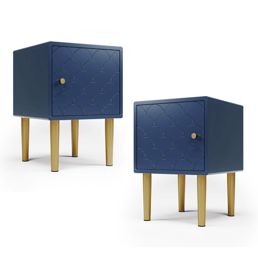 Conjunto de 2 mesas de cabeceira de painel de partículas com 2 portas,azul