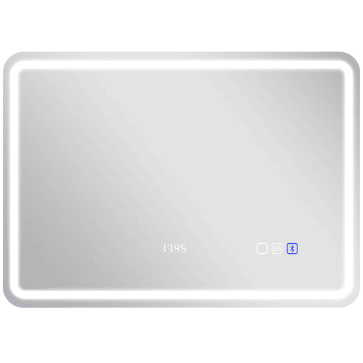 HOMCOM Espelho de Casa de Banho com Luz LED 70x50 cm Espelho de Parede com Bluetooth 3 Cores de Luz Relógio Digital Função Antiembaciamento Função de Memória Interruptor Tátil IP44 Prata