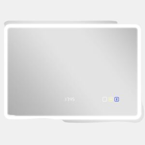HOMCOM Espelho de Casa de Banho com Luz LED 70x50 cm Espelho de Parede com Bluetooth 3 Cores de Luz Relógio Digital Função Antiembaciamento Função de Memória Interruptor Tátil IP44 Prata