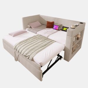 Sofá cama individual de algodão e linho 90x190cm,bege