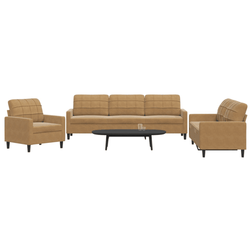 vidaXL 3 pcs conjunto de sofás com almofadões veludo castanho vidaXL 3 pcs conjunto de sofás com almofadões veludo castanho