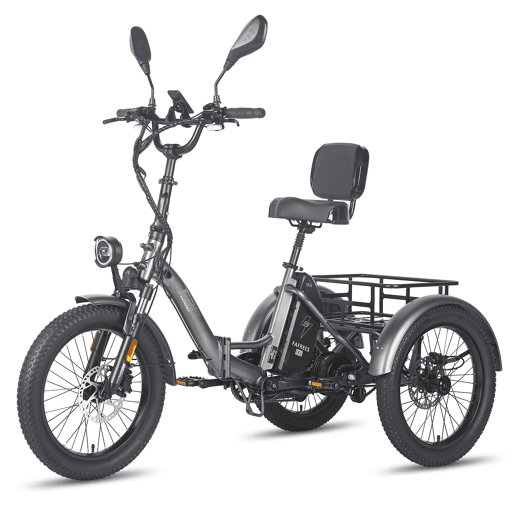 Triciclo Elétrico FAFREES F20 Mate - Com Encosto Motor 500W Bateria 48V23.45AH Pneus De 20 Polegadas - Cinza