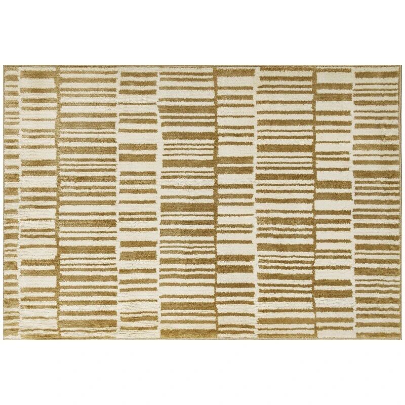 Homcom alfombra salón 170x120 cm alfombra lavable en lavadora pelo corto elementos a rayas tapete para sala de estar dormitorio comedor crema