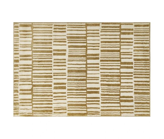 Homcom alfombra salón 170x120 cm alfombra lavable en lavadora pelo corto elementos a rayas tapete para sala de estar dormitorio comedor crema