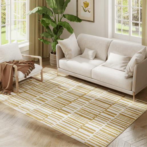 HOMCOM Tapete Sala de Estar 170x120 cm Tapete Lavável na Máquina de Lavar Pelo Curto Estilo Moderno Tapete para Sala de Estar Quarto Sala de Jantar Creme