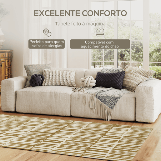 HOMCOM Tapete Sala de Estar 170x120 cm Tapete Lavável na Máquina de Lavar Pelo Curto Estilo Moderno Tapete para Sala de Estar Quarto Sala de Jantar Creme
