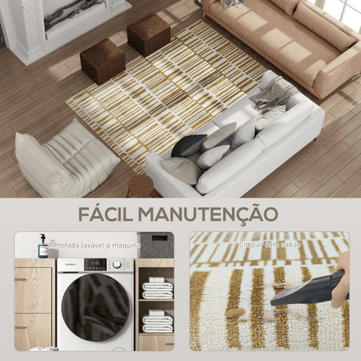 HOMCOM Tapete Sala de Estar 170x120 cm Tapete Lavável na Máquina de Lavar Pelo Curto Estilo Moderno Tapete para Sala de Estar Quarto Sala de Jantar Creme