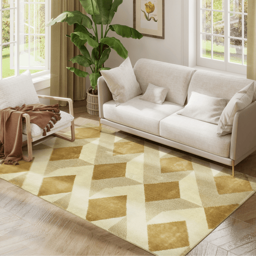 HOMCOM Tapete Sala de Estar 170x120 cm Tapete Lavável na Máquina de Lavar Pelo Curto Estilo Moderno Tapete para Sala de Estar Quarto Sala de Jantar Creme e Marrom Claro