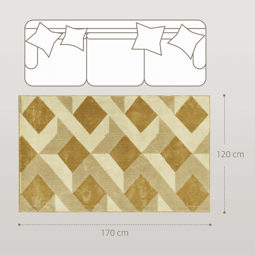 HOMCOM Tapete Sala de Estar 170x120 cm Tapete Lavável na Máquina de Lavar Pelo Curto Estilo Moderno Tapete para Sala de Estar Quarto Sala de Jantar Creme e Marrom Claro