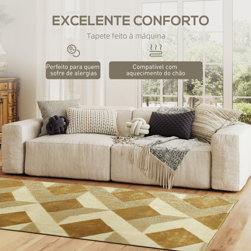 HOMCOM Tapete Sala de Estar 170x120 cm Tapete Lavável na Máquina de Lavar Pelo Curto Estilo Moderno Tapete para Sala de Estar Quarto Sala de Jantar Creme e Marrom Claro