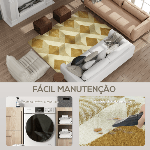 HOMCOM Tapete Sala de Estar 170x120 cm Tapete Lavável na Máquina de Lavar Pelo Curto Estilo Moderno Tapete para Sala de Estar Quarto Sala de Jantar Creme e Marrom Claro