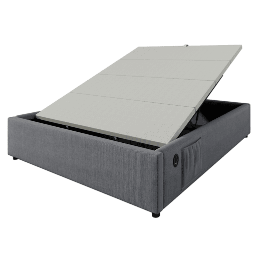 Cama de casal de algodão e linho 140x200cm com armazenamento,cinzento