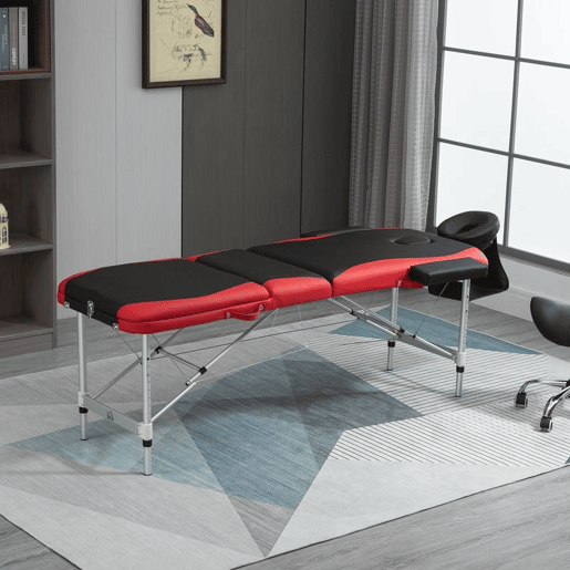 HOMCOM Marquesa de Massagem Dobrável, Marquesa Estética Profissional em Alumínio com Altura Ajustável, 3 Zonas, Apoio de Cabeça, Apoios para Braços, para Tatuagem, Fisioterapia, Preto e Vermelho