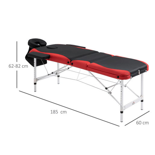 HOMCOM Marquesa de Massagem Dobrável, Marquesa Estética Profissional em Alumínio com Altura Ajustável, 3 Zonas, Apoio de Cabeça, Apoios para Braços, para Tatuagem, Fisioterapia, Preto e Vermelho