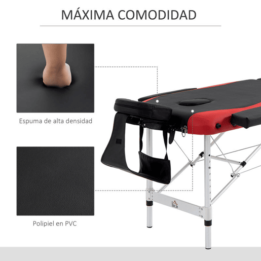 HOMCOM Marquesa de Massagem Dobrável, Marquesa Estética Profissional em Alumínio com Altura Ajustável, 3 Zonas, Apoio de Cabeça, Apoios para Braços, para Tatuagem, Fisioterapia, Preto e Vermelho