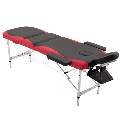 HOMCOM Marquesa de Massagem Dobrável, Marquesa Estética Profissional em Alumínio com Altura Ajustável, 3 Zonas, Apoio de Cabeça, Apoios para Braços, para Tatuagem, Fisioterapia, Preto e Vermelho