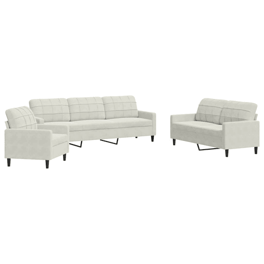 vidaXL 3 pcs conjunto de sofás com almofadões veludo cor creme