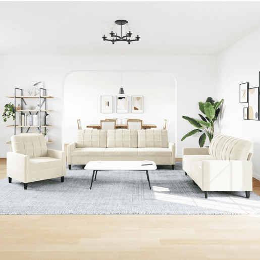 vidaXL 3 pcs conjunto de sofás com almofadões veludo cor creme