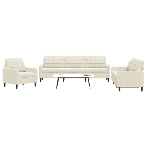 vidaXL 3 pcs conjunto de sofás com almofadões veludo cor creme