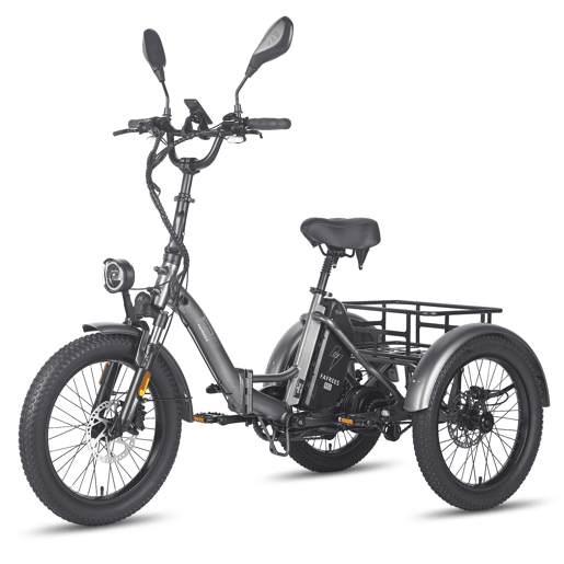 Triciclo Elétrico FAFREES F20 Mate - Motor 500W Bateria 48V21AH Freio Hidráulico Pneus De 20 Polegadas - Cinza