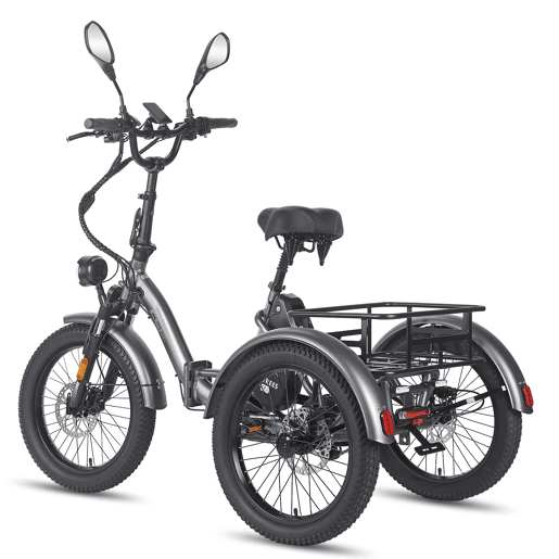 Triciclo Elétrico FAFREES F20 Mate - Motor 500W Bateria 48V21AH Freio Hidráulico Pneus De 20 Polegadas - Cinza