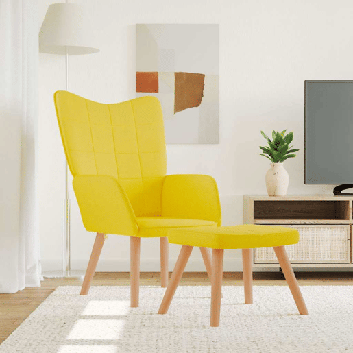 vidaXL Cadeira de descanso com banco tecido amarelo mostarda vidaXL Cadeira de descanso com banco tecido amarelo mostarda