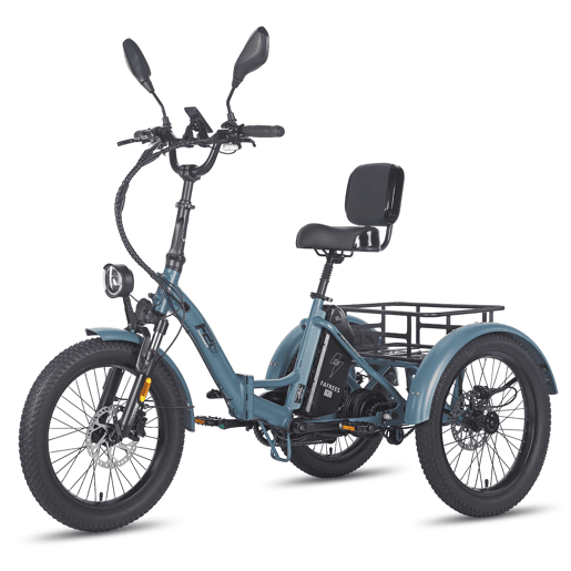 Triciclo Elétrico FAFREES F20 Mate - Com Encosto Motor 500W Bateria 48V23.45AH Pneus De 20 Polegadas - Azul-acinzentado