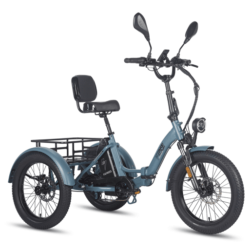 Triciclo Elétrico FAFREES F20 Mate - Com Encosto Motor 500W Bateria 48V23.45AH Pneus De 20 Polegadas - Azul-acinzentado