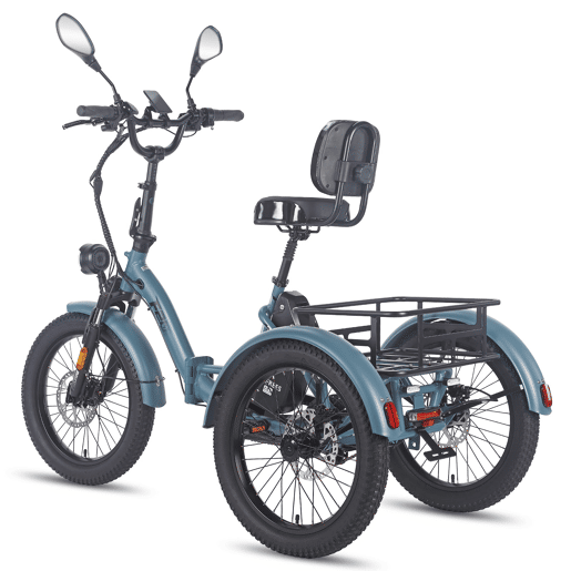 Triciclo Elétrico FAFREES F20 Mate - Com Encosto Motor 500W Bateria 48V23.45AH Pneus De 20 Polegadas - Azul-acinzentado