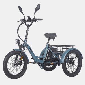 Triciclo Elétrico FAFREES F20 Mate - Motor 500W Bateria 48V21AH Freio Hidráulico Pneus De 20 Polegadas - Azul-cinza