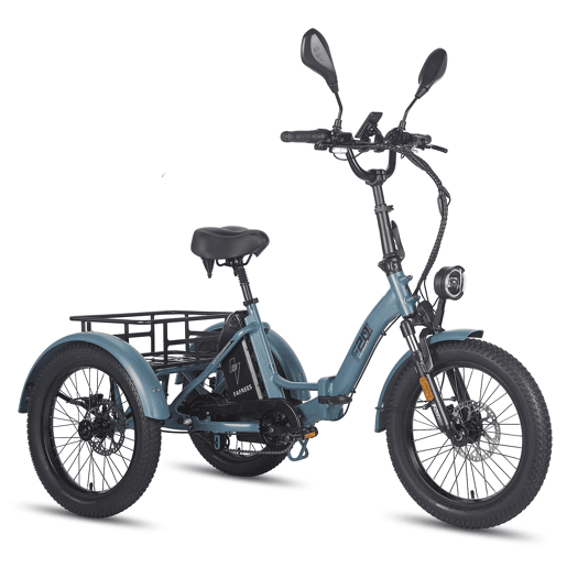 Triciclo Elétrico FAFREES F20 Mate - Motor 500W Bateria 48V21AH Freio Hidráulico Pneus De 20 Polegadas - Azul-cinza