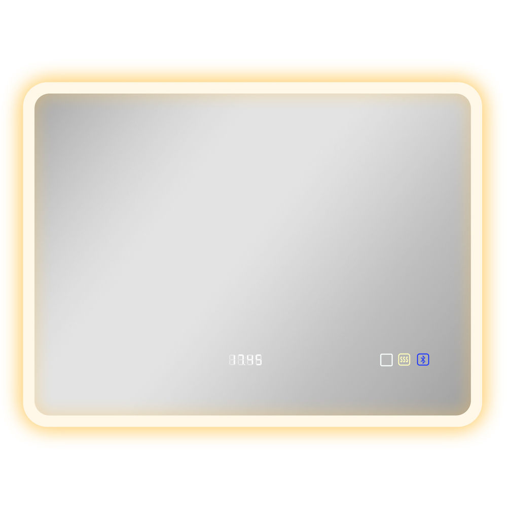 Homcom espejo de baño con luz led bluetooth 80x60 cm espejo de pared con 3 colores de luz brillo ajustable función antivaho función de memoria interruptor táctil ip44
