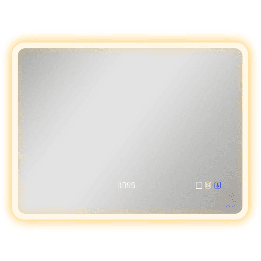 HOMCOM Espelho de Casa de Banho com Luz LED 80x60 cm Espelho de Parede com Bluetooth 3 Cores de Luz Relógio Digital Função Antiembaciamento Função de Memória Interruptor Tátil IP44 Prata