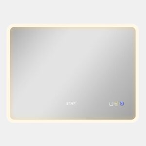 HOMCOM Espelho de Casa de Banho com Luz LED 80x60 cm Espelho de Parede com Bluetooth 3 Cores de Luz Relógio Digital Função Antiembaciamento Função de Memória Interruptor Tátil IP44 Prata