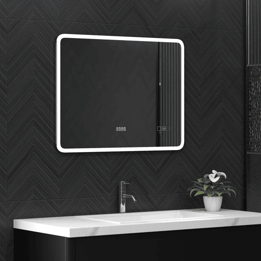 HOMCOM Espelho de Casa de Banho com Luz LED 80x60 cm Espelho de Parede com Bluetooth 3 Cores de Luz Relógio Digital Função Antiembaciamento Função de Memória Interruptor Tátil IP44 Prata