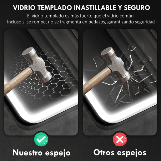 HOMCOM Espelho de Casa de Banho com Luz LED 80x60 cm Espelho de Parede com Bluetooth 3 Cores de Luz Relógio Digital Função Antiembaciamento Função de Memória Interruptor Tátil IP44 Prata