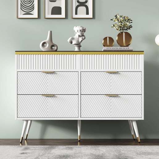 Cômoda de painel de partículas e vidro com 6 gavetas,branco