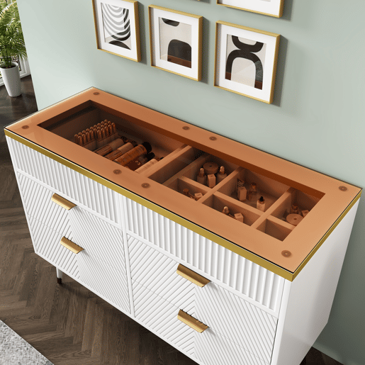 Cômoda de painel de partículas e vidro com 6 gavetas,branco