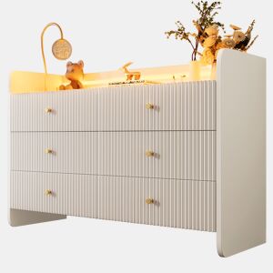 Cômoda de painel de partículas com luz led e 6 gavetas,branco