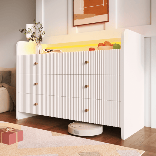 Cômoda de painel de partículas com luz led e 6 gavetas,branco
