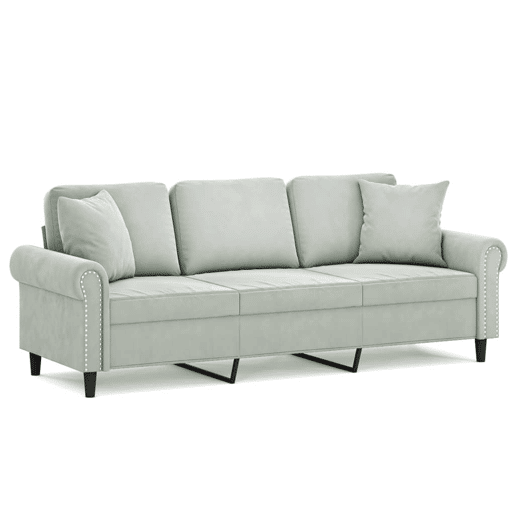Sofá 3 lugares - Sofá fixo + almofadas decorativas 180cm veludo cinza-claro