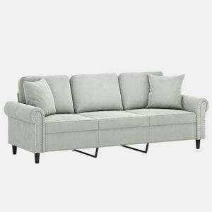 Sofá 3 lugares - Sofá fixo + almofadas decorativas 180cm veludo cinza-claro