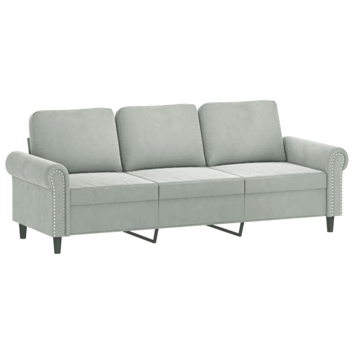 Sofá 3 lugares - Sofá fixo + almofadas decorativas 180cm veludo cinza-claro